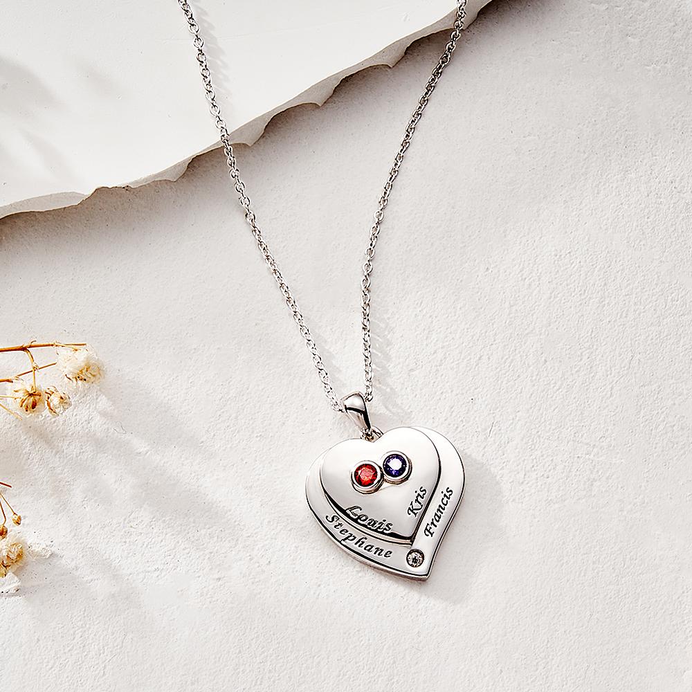 Engravable Double Hearts Necklace With Birthstone Beautiful Jewelry Gifts For Her