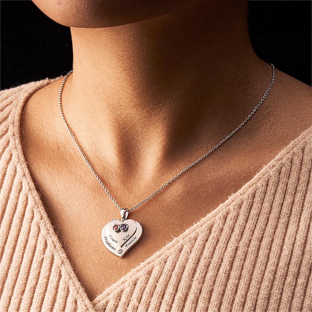 Engravable Double Hearts Necklace With Birthstone Beautiful Jewelry Gifts For Her