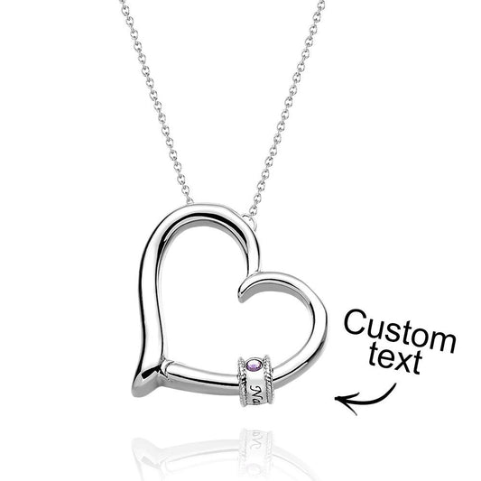Custom Engraved Heart Necklace With Birthstone Beads Charming Necklace for Mom