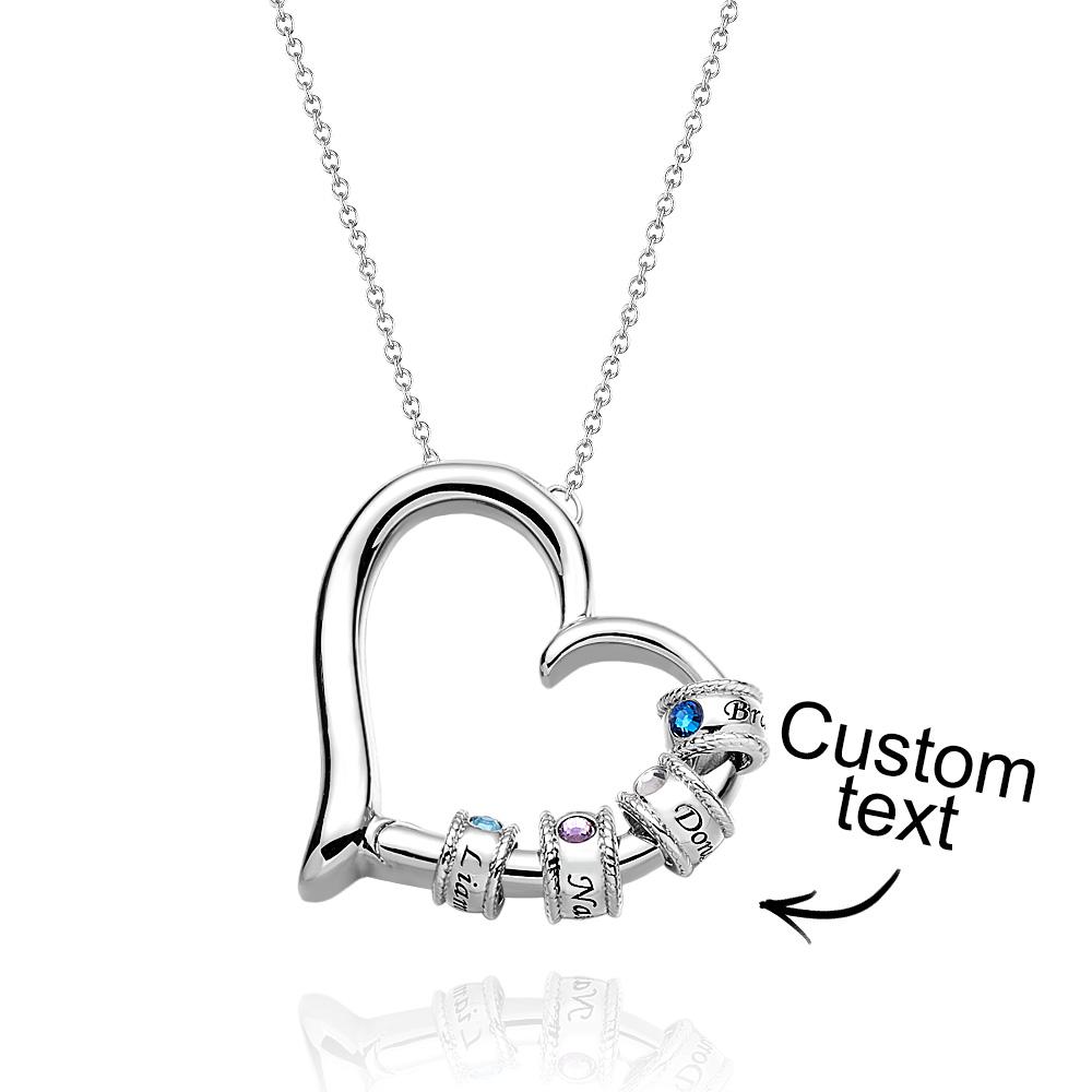 Custom Engraved Heart Necklace With Birthstone Beads Charming Necklace for Mom
