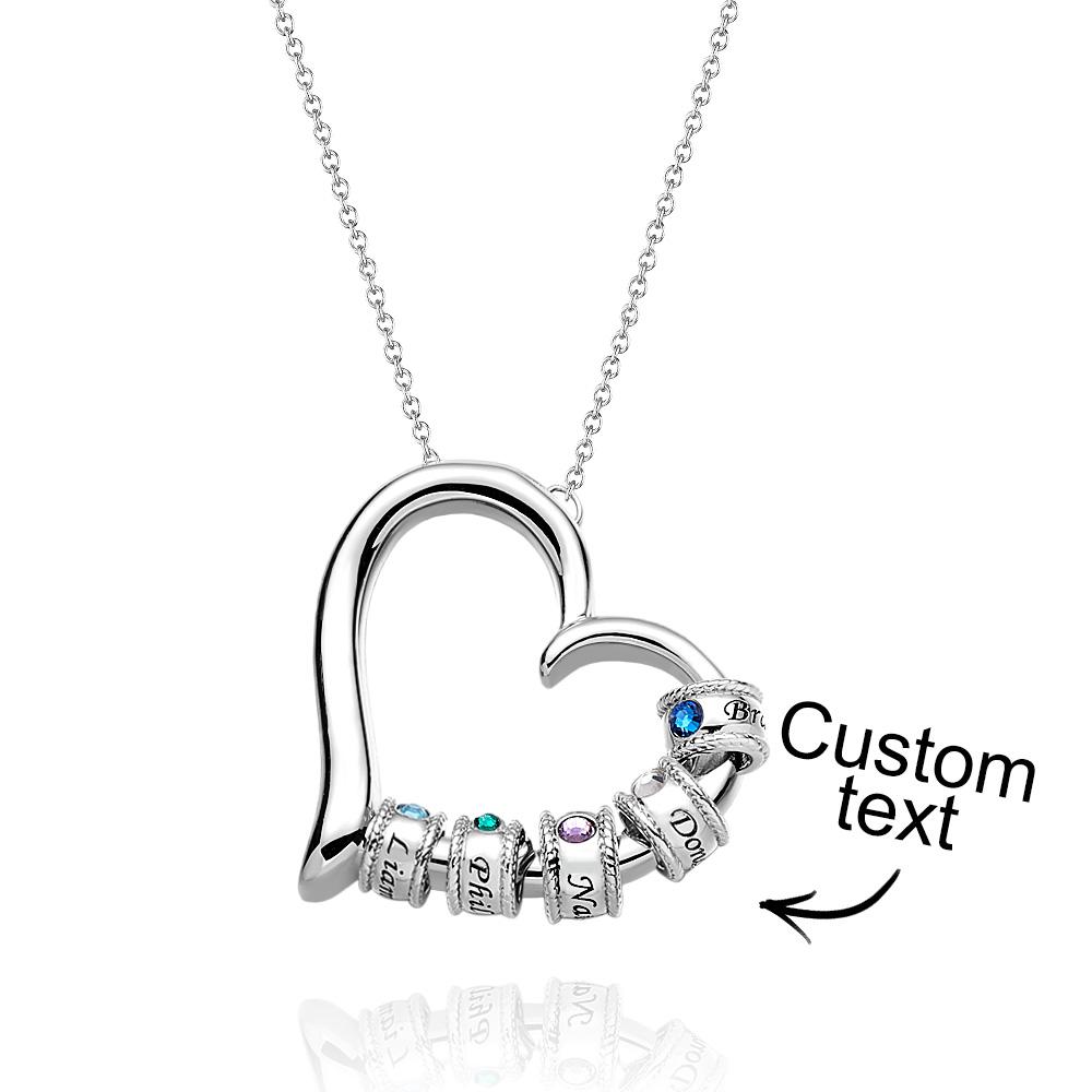 Custom Engraved Heart Necklace With Birthstone Beads Charming Necklace for Mom
