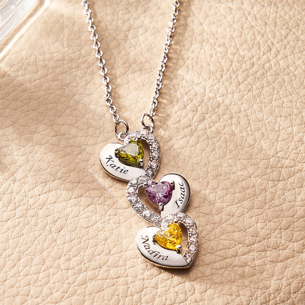 Engravable Birthstone Necklace Charming Heart Zircon Pendant Necklace For Girls