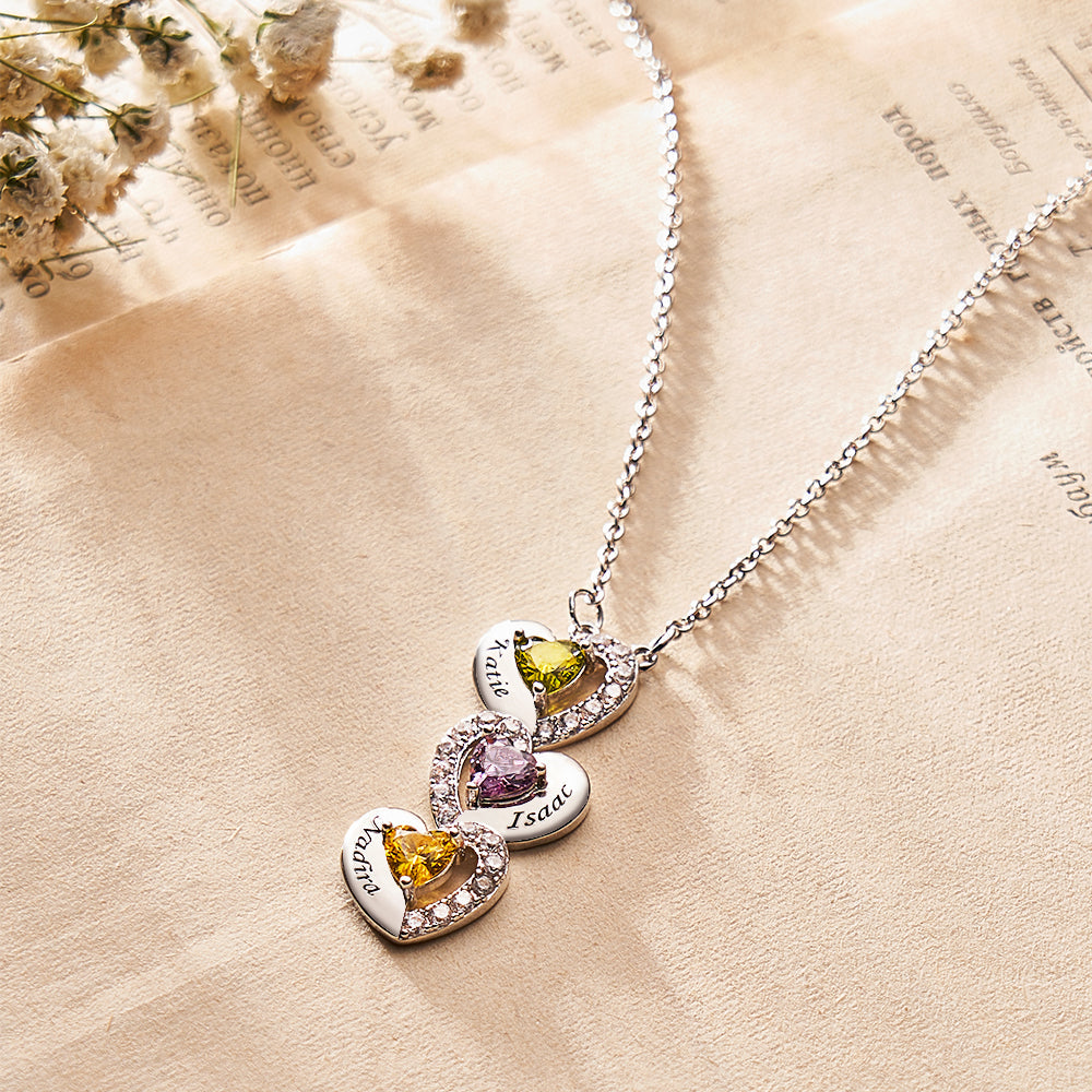 Engravable Birthstone Necklace Charming Heart Zircon Pendant Necklace For Girls