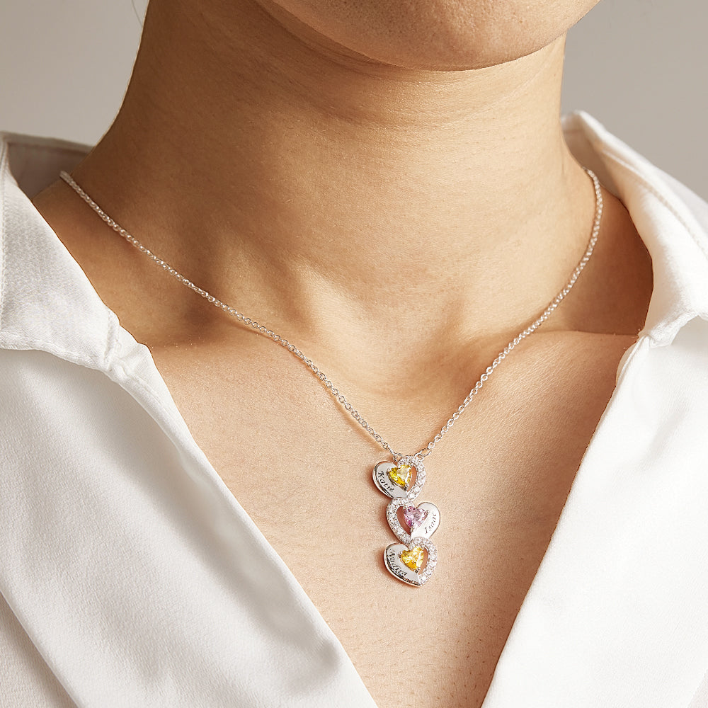 Engravable Birthstone Necklace Charming Heart Zircon Pendant Necklace For Girls