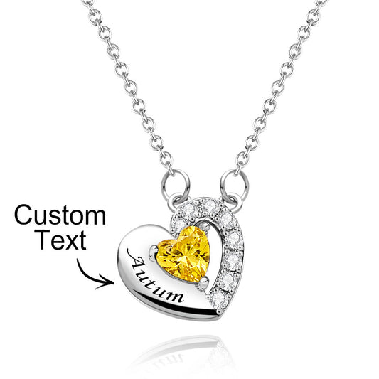 Engravable Birthstone Necklace Charming Heart Zircon Pendant Necklace For Girls