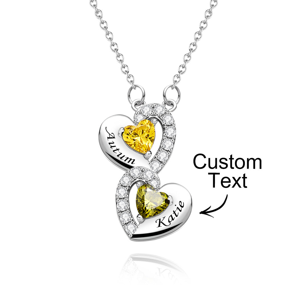Engravable Birthstone Necklace Charming Heart Zircon Pendant Necklace For Girls