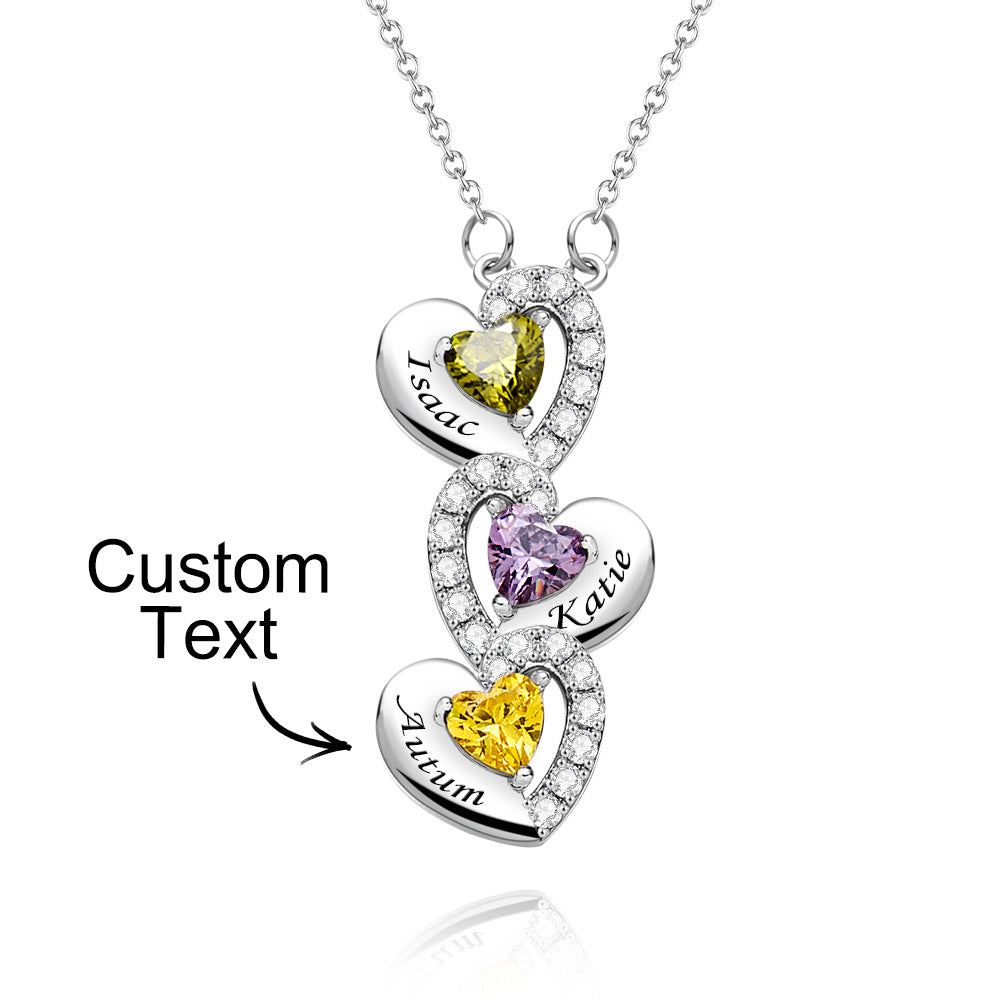 Engravable Birthstone Necklace Charming Heart Zircon Pendant Necklace For Girls