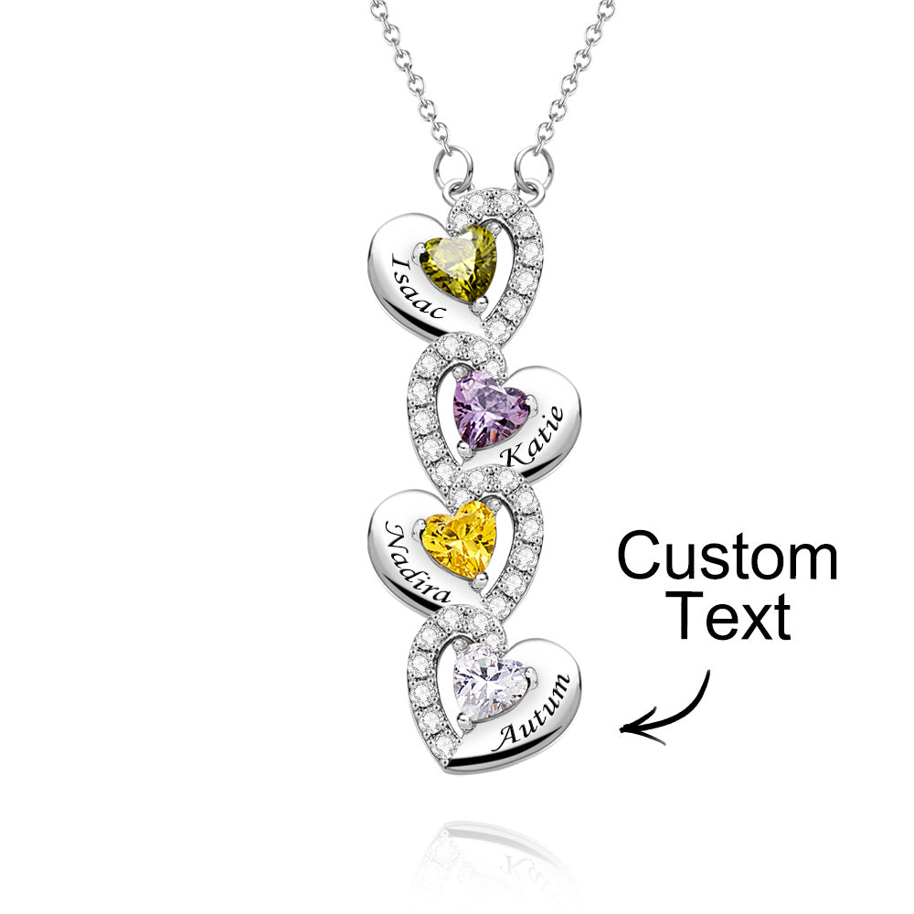 Engravable Birthstone Necklace Charming Heart Zircon Pendant Necklace For Girls