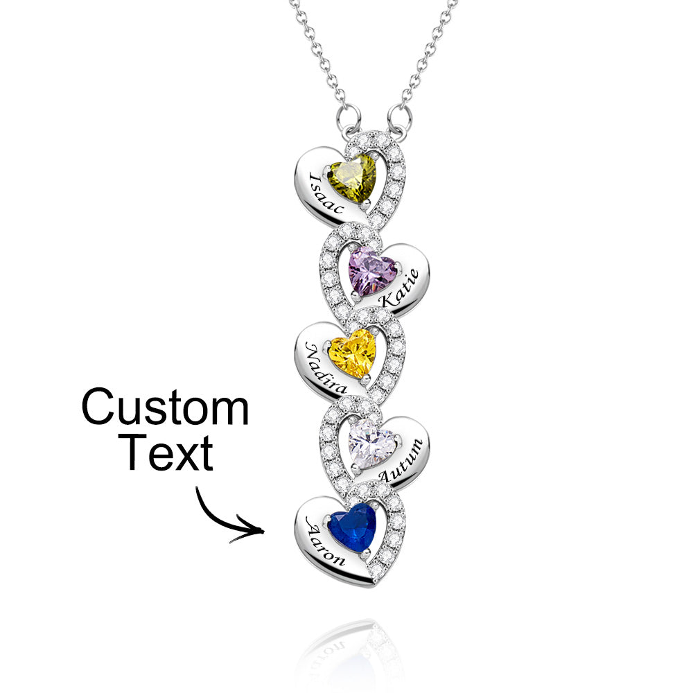 Engravable Birthstone Necklace Charming Heart Zircon Pendant Necklace For Girls
