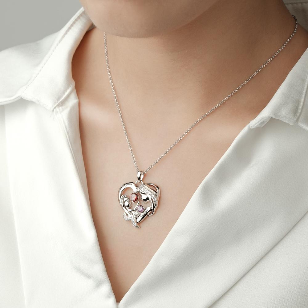 Engravable Mom And Baby Necklace With Birthstone Warm Gifts For Mom