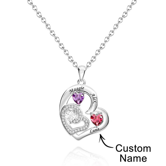 Personalized Heart Birthstone Necklace Charming Engraved Pendant Jewelry Gift For Her