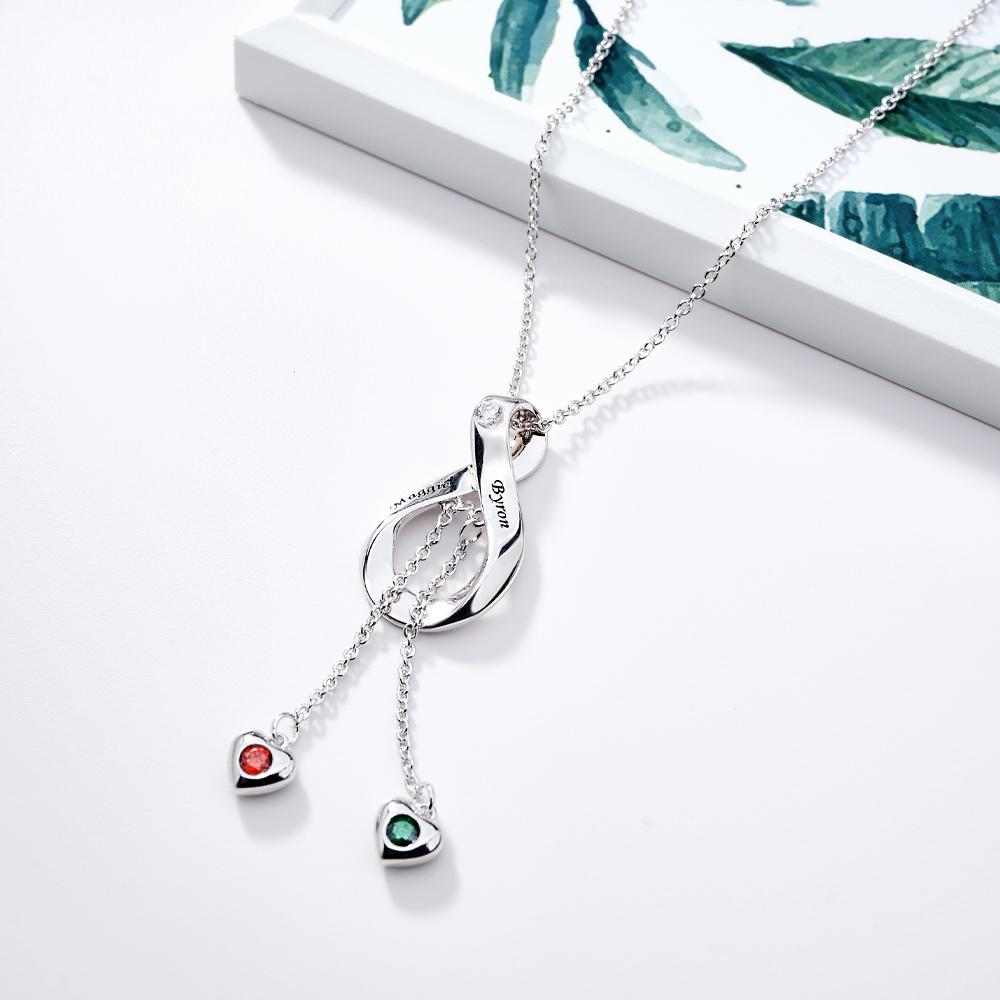 Elegant Engraved Necklace With Heart Birthstone Pendant Jewelry For Her