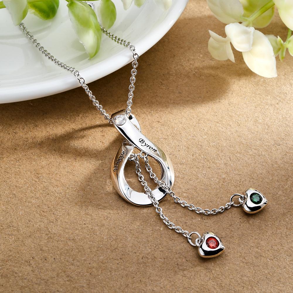 Elegant Engraved Necklace With Heart Birthstone Pendant Jewelry For Her