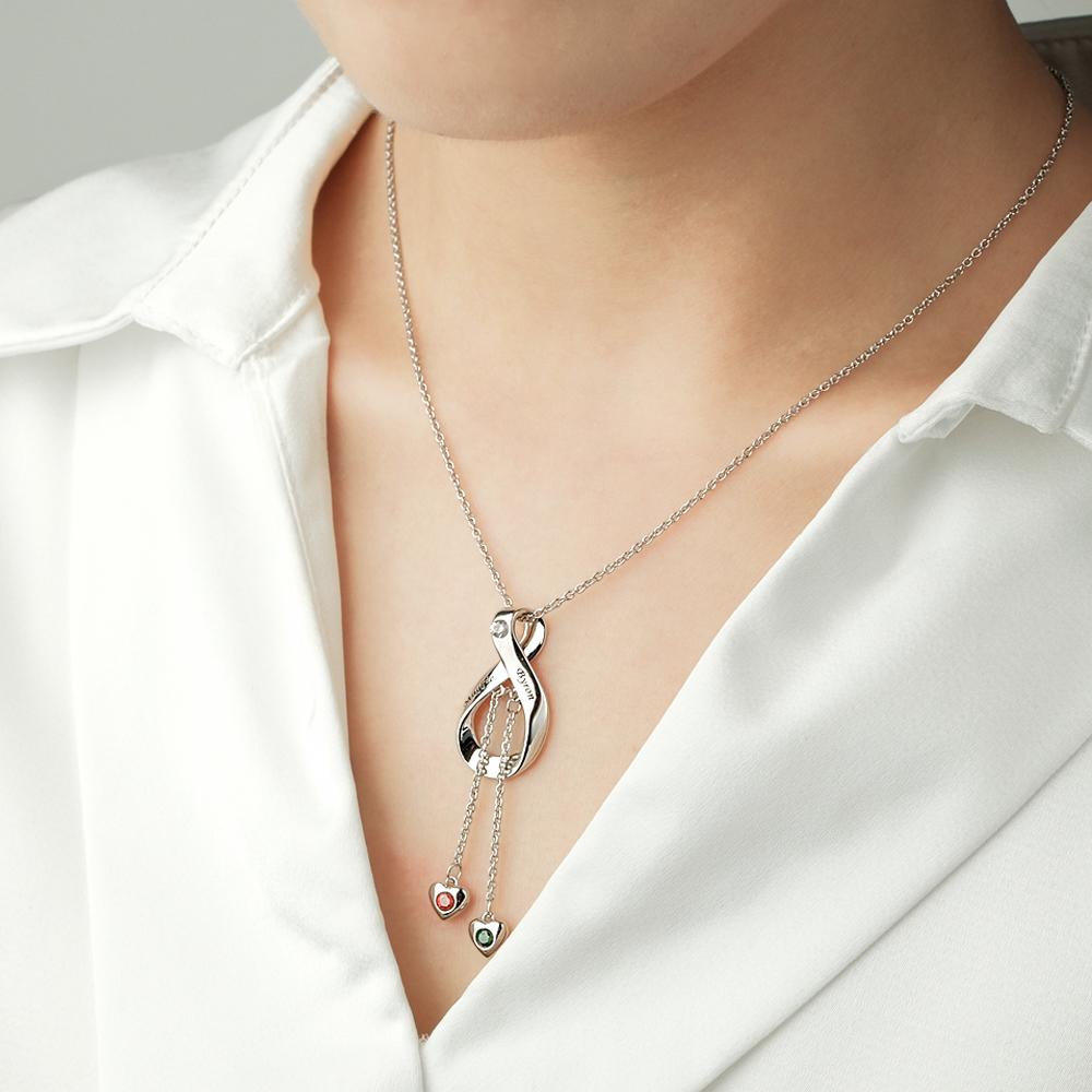 Elegant Engraved Necklace With Heart Birthstone Pendant Jewelry For Her