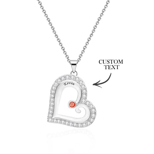 Engravable Heart Hollow Out Necklace WIth Zircon Decor Family Gifts