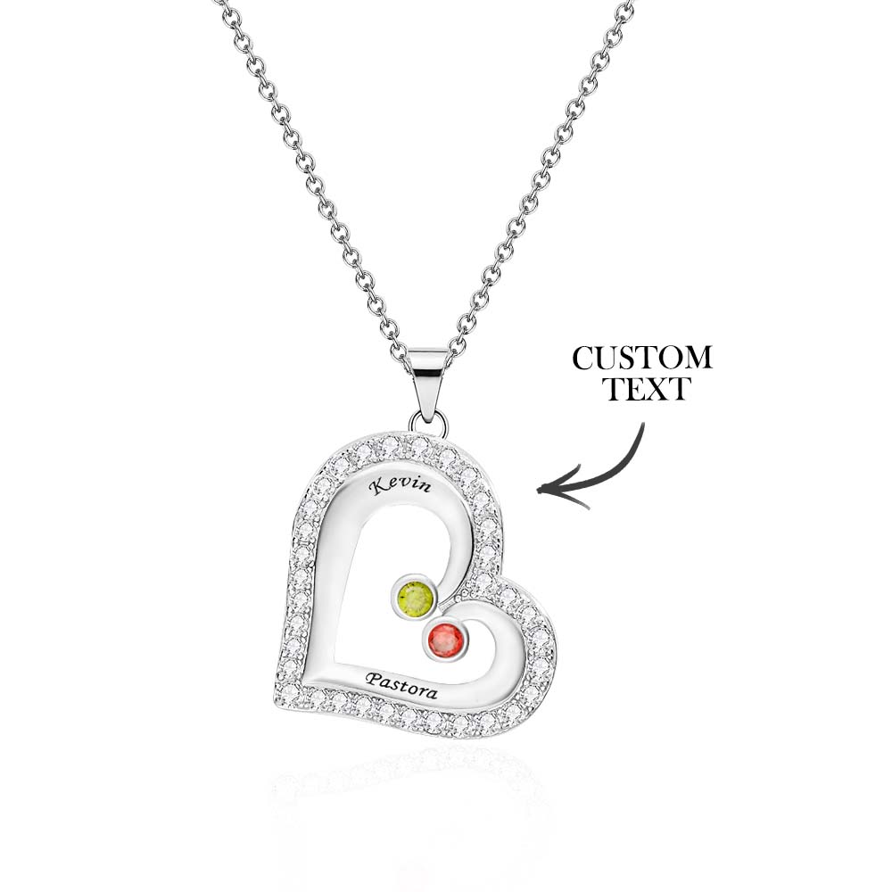 Engravable Heart Hollow Out Necklace WIth Zircon Decor Family Gifts
