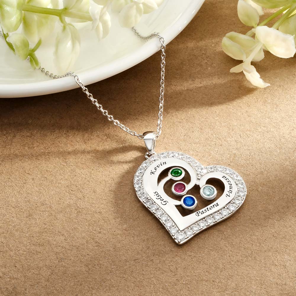 Engravable Heart Hollow Out Necklace WIth Zircon Decor Family Gifts