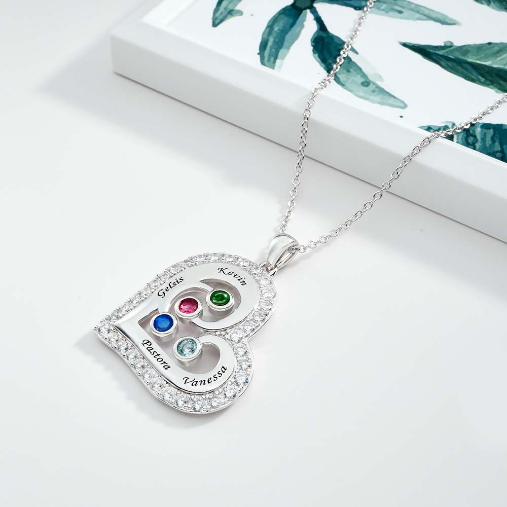 Engravable Heart Hollow Out Necklace WIth Zircon Decor Family Gifts