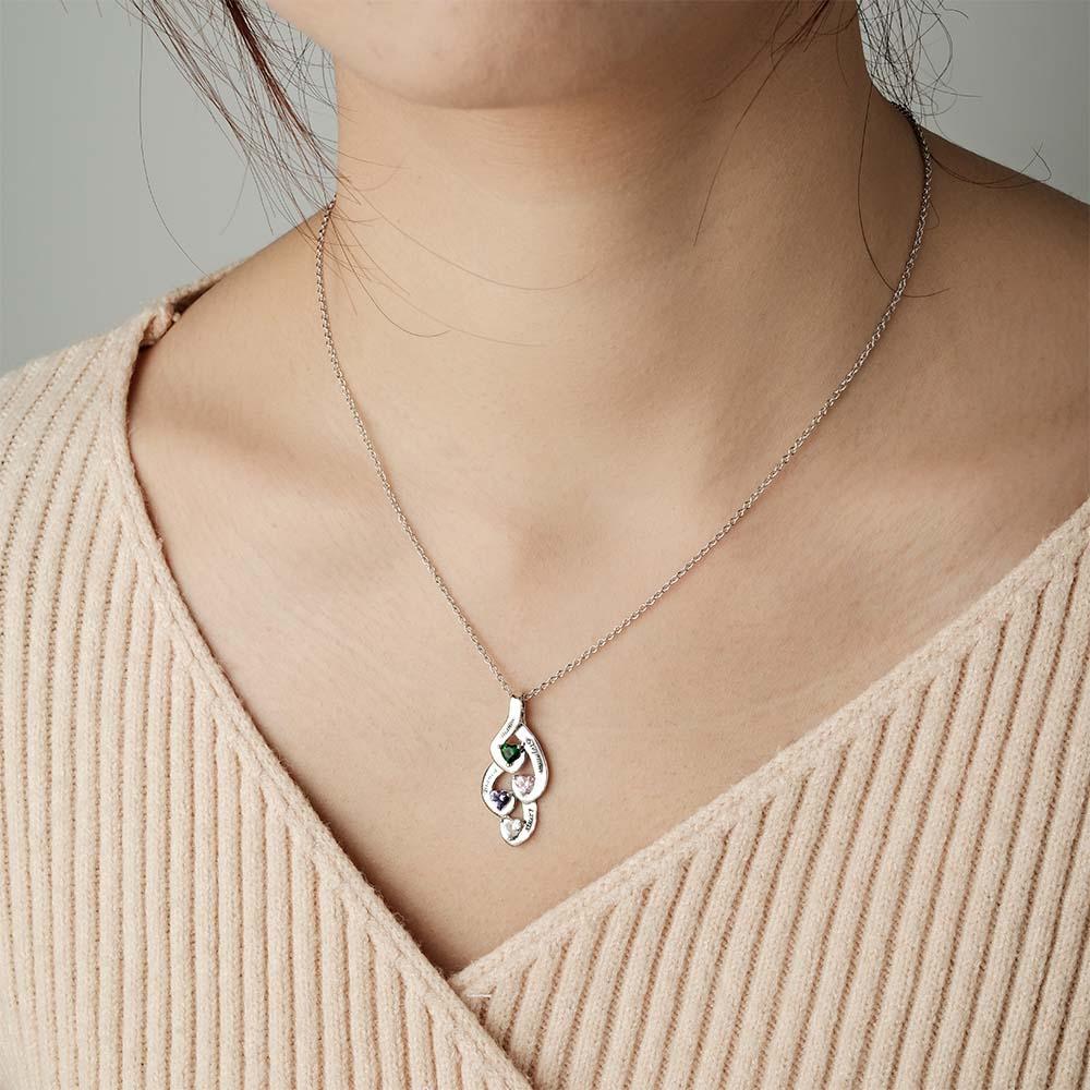 Engravable Twine Heart Birthstone Necklace Colorful Jewelry For Women