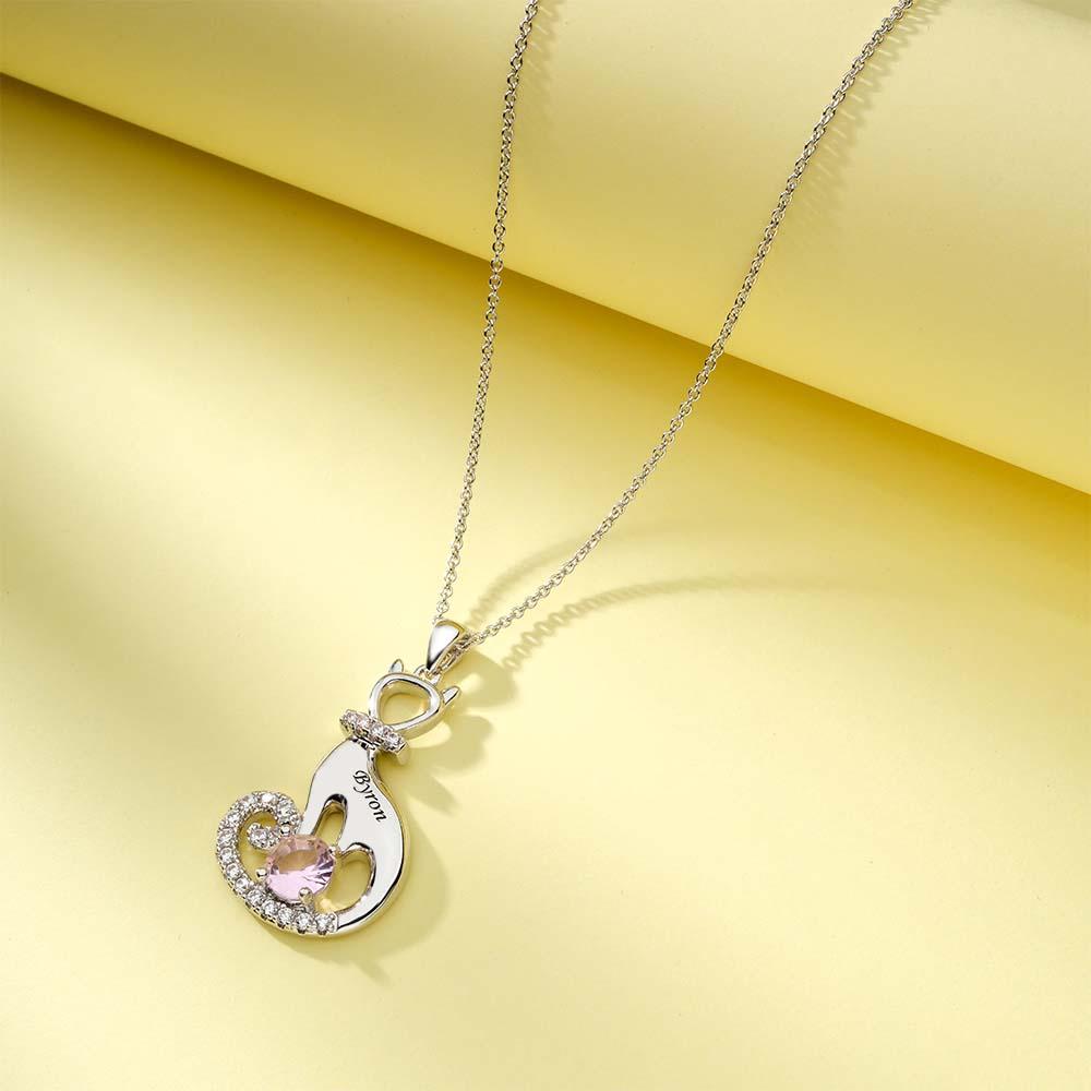 Lovely Cat Birthstone Necklace With Text Unique Zircon Pendant Jewelry Gifts For Women