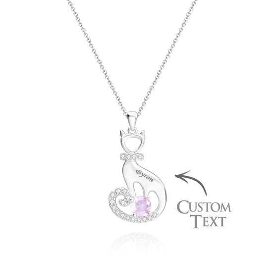 Lovely Cat Birthstone Necklace With Text Unique Zircon Pendant Jewelry Gifts For Women