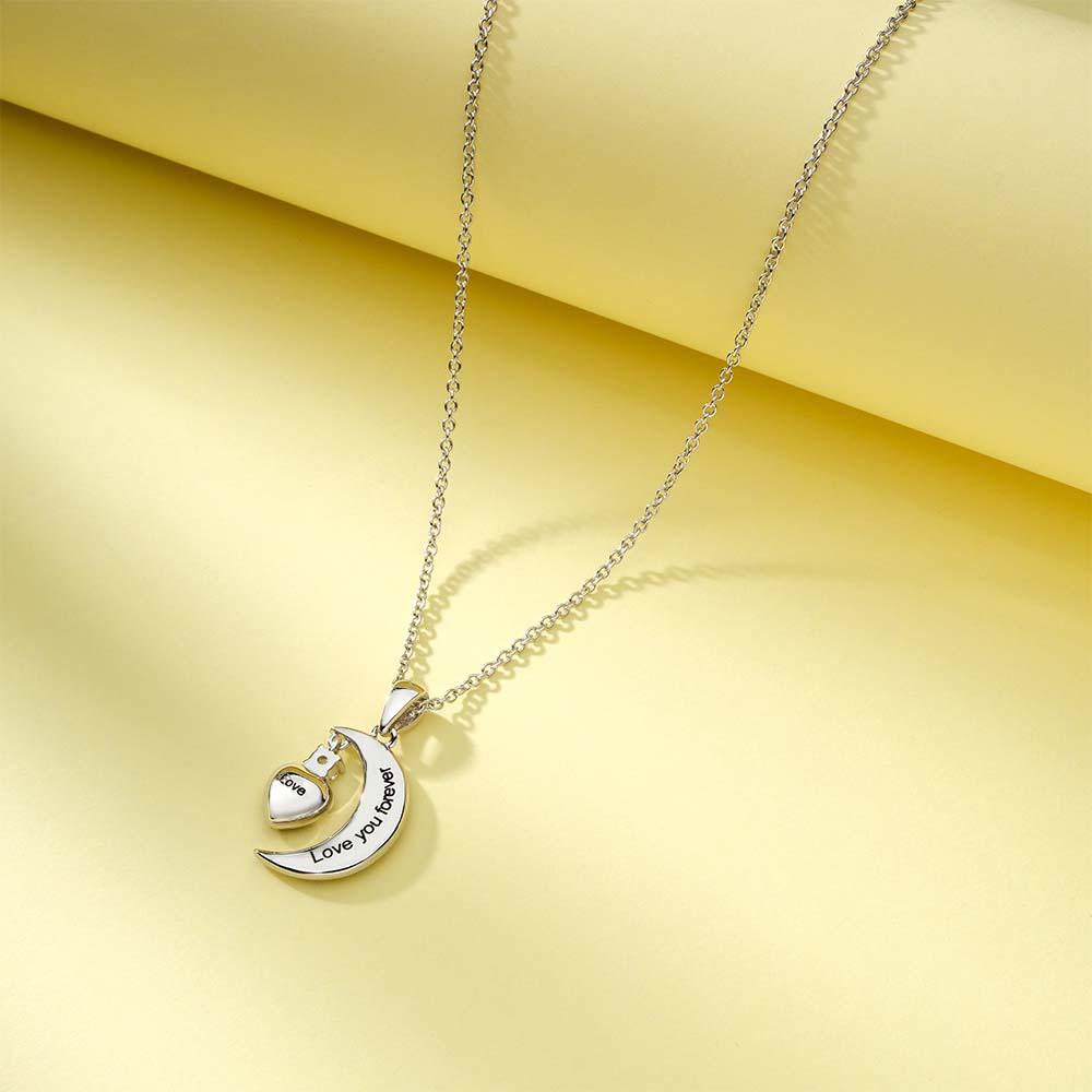 Engravable Zircon Moon Necklace With Heart Birthstone Pendant Jewelry Gifts For Her