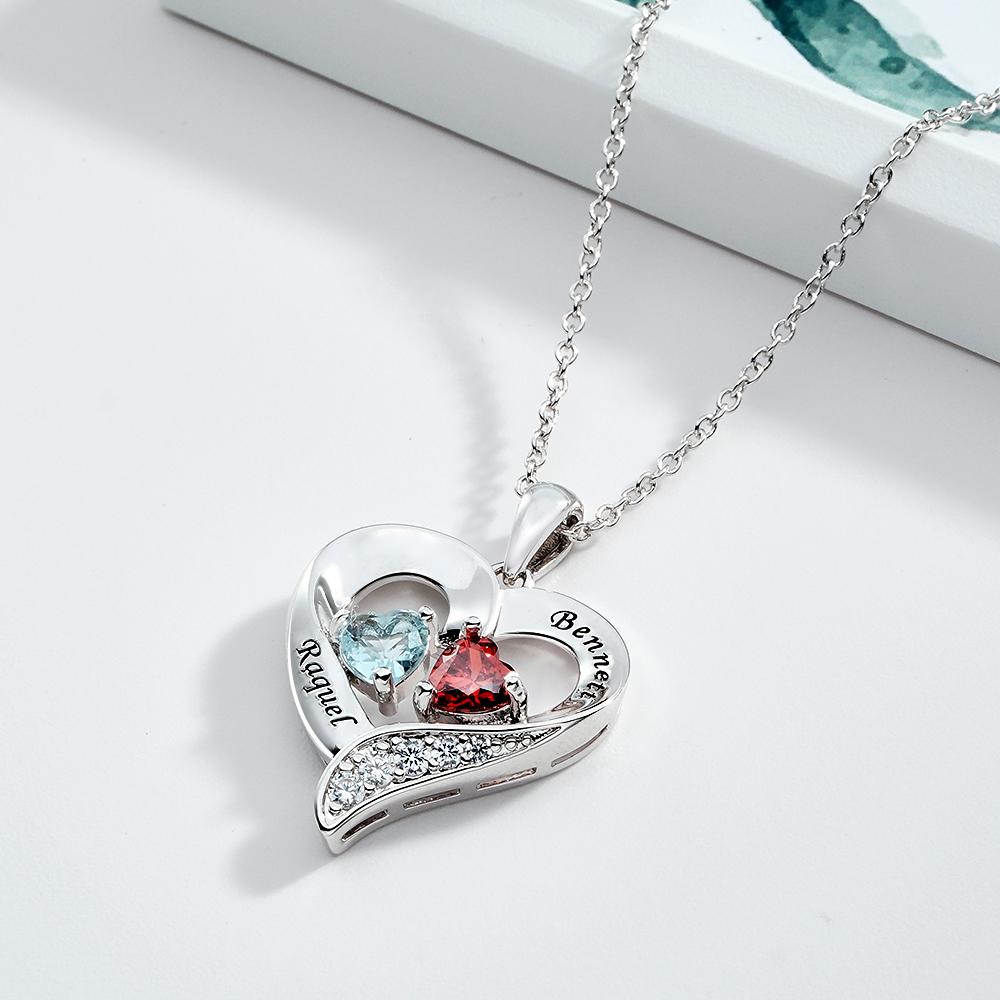 Engravable Birthstone Necklace Hollow Out Heart Pendant Jewelry Gifts For Her