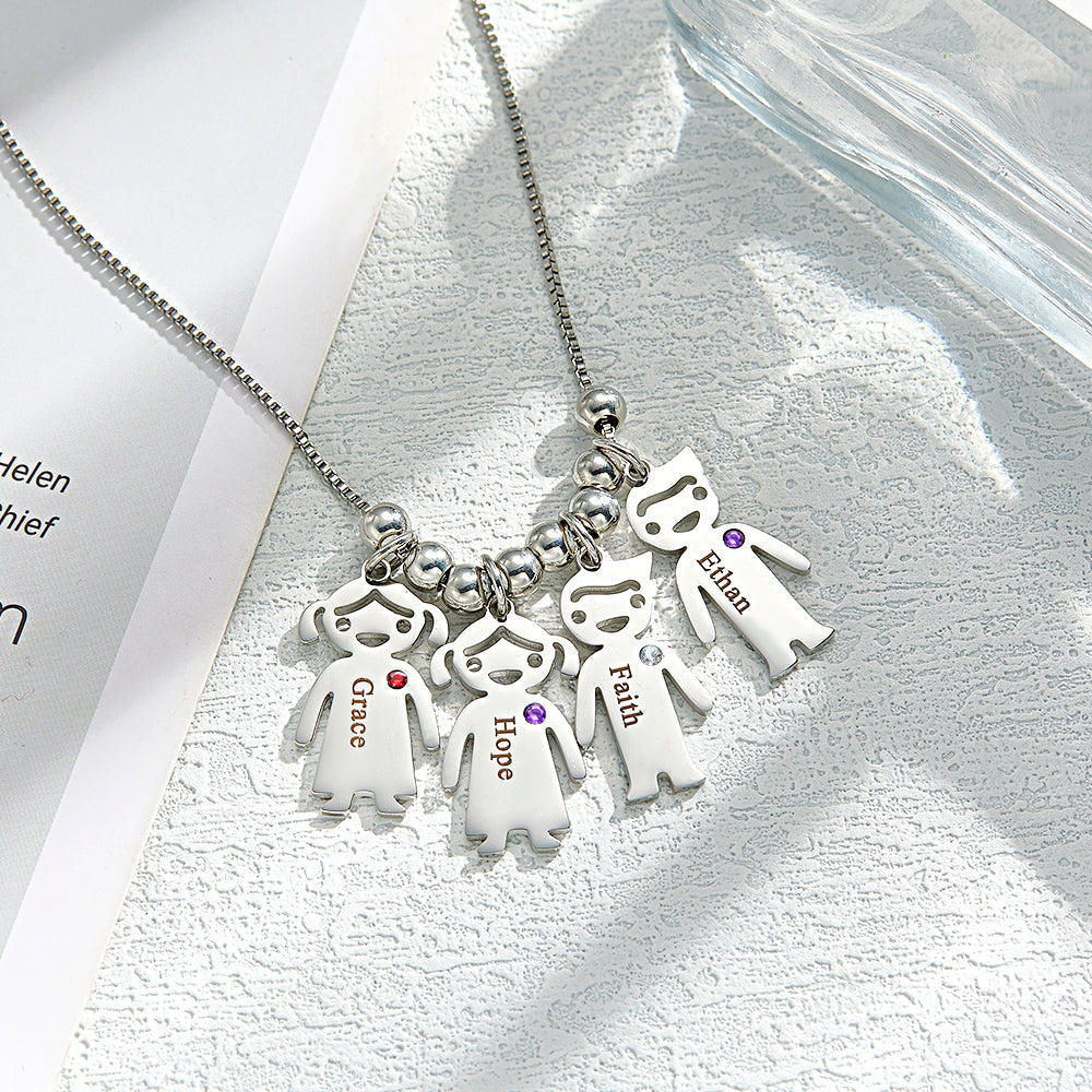 Mother's Necklace with Engravable Birthstone Children's Charms