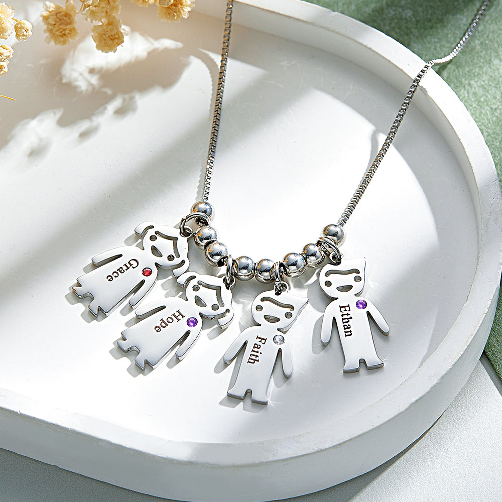 Mother's Necklace with Engravable Birthstone Children's Charms