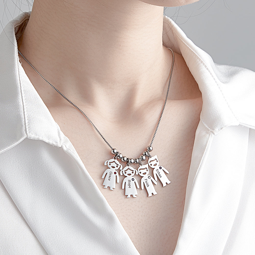Mother's Necklace with Engravable Birthstone Children's Charms