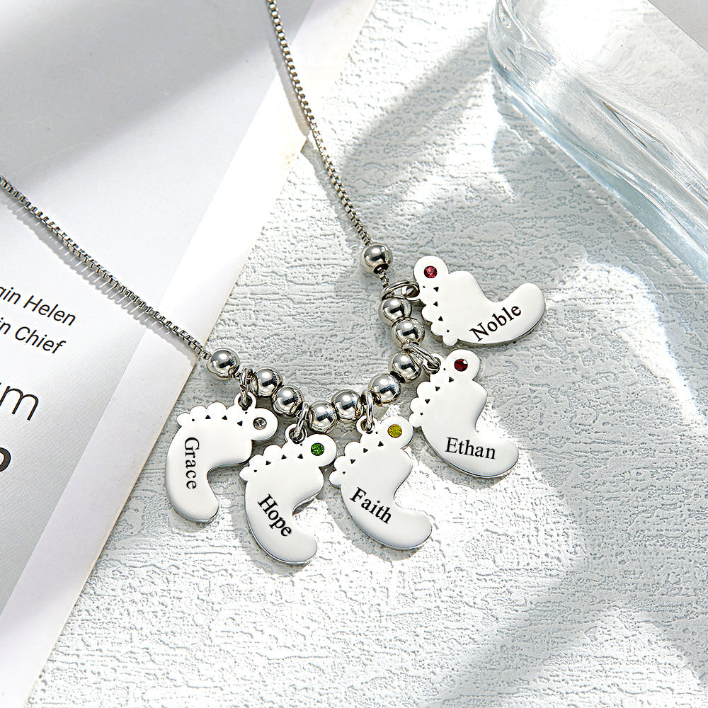 Custom Name Birthstone Baby Feet Charm Necklace For Christmas