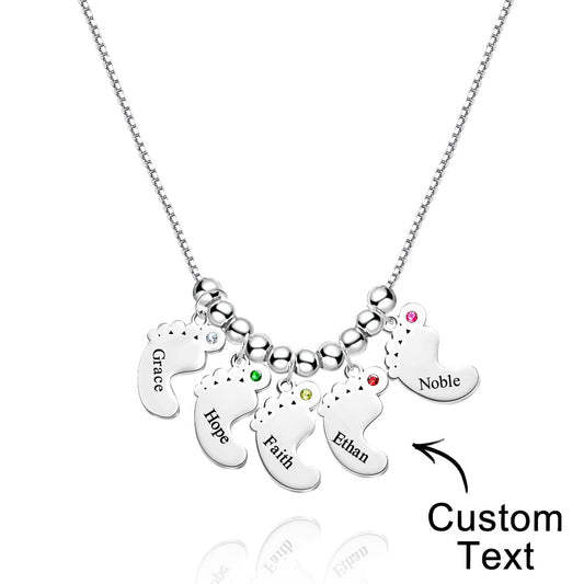 Custom Name Birthstone Baby Feet Charm Necklace For Christmas
