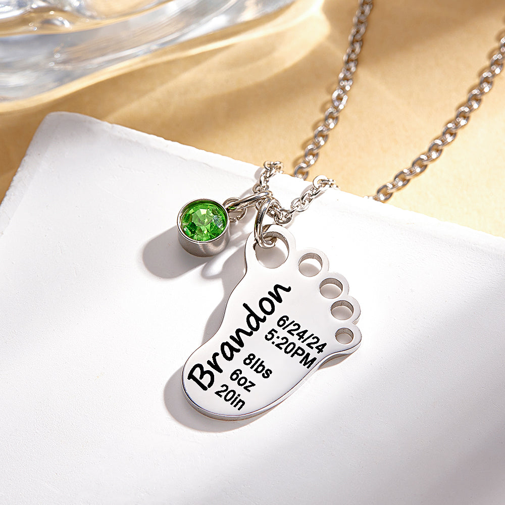 Personalized Baby Foot Pendant Necklace with Birthstone Necklace Birthday Baby Shower Gift for Kid New Mom