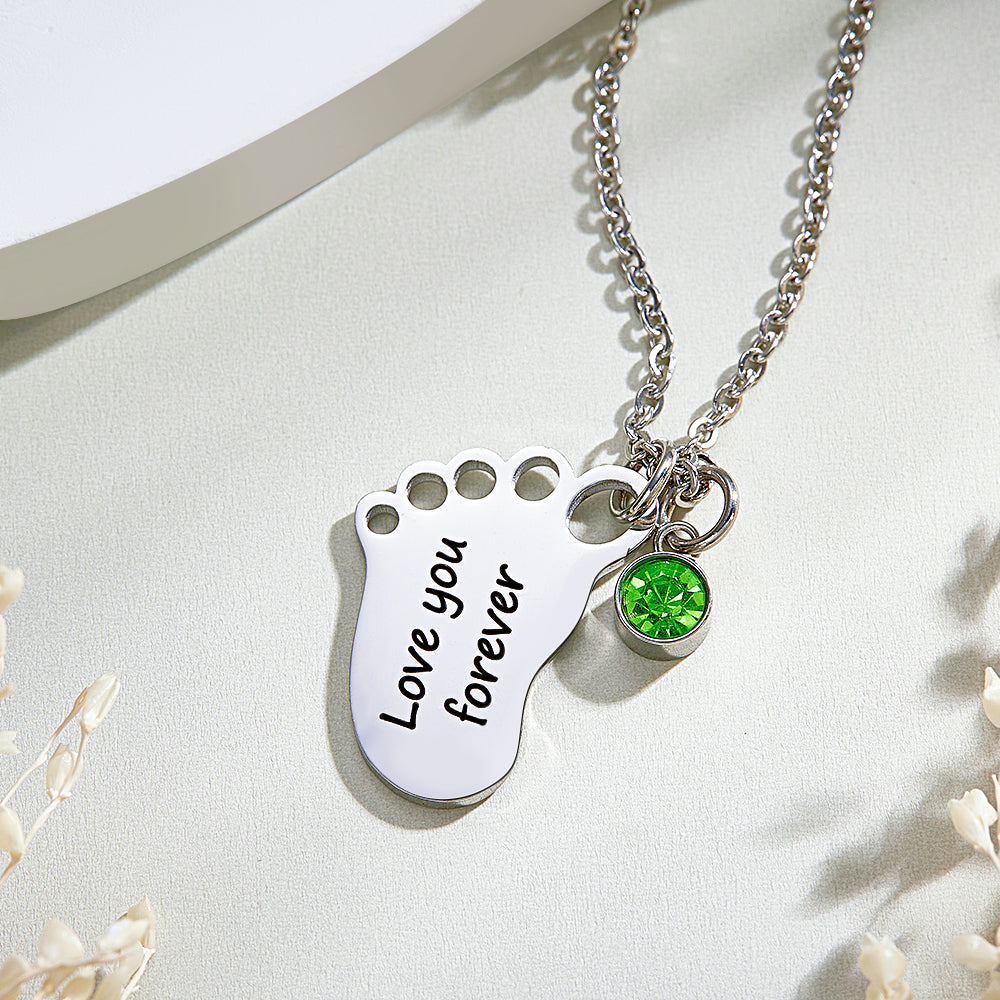 Personalized Baby Foot Pendant Necklace with Birthstone Necklace Birthday Baby Shower Gift for Kid New Mom