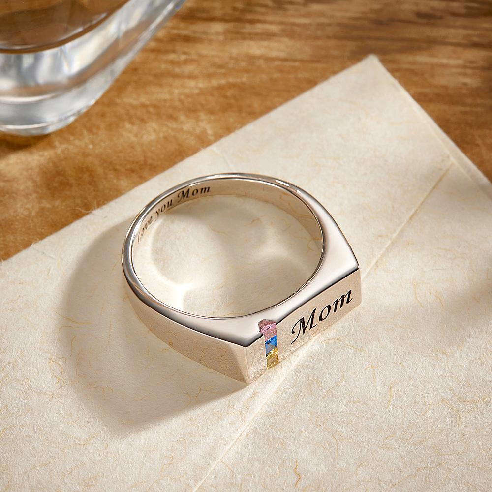 Custom Text Birthstone Ring Personalized Family Ring Gift For Her