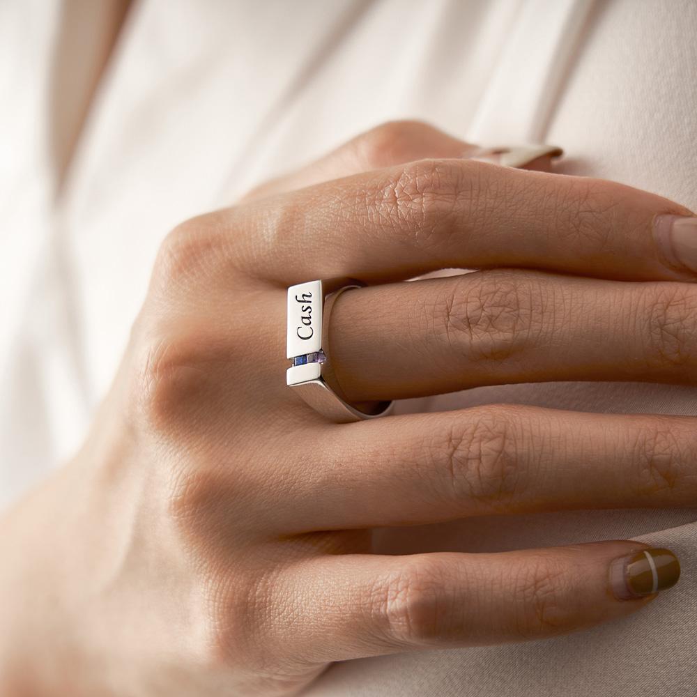 Custom Text Birthstone Ring Personalized Family Ring Gift For Her