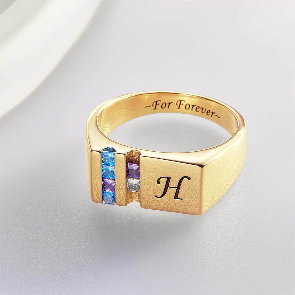Custom Text Birthstone Ring 18k Gold Plated Personalized Family Ring Gift For Her