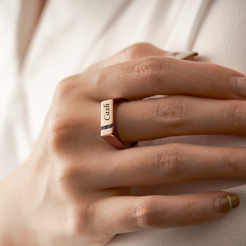 Custom Text Birthstone Ring Rose Gold Plated Personalized Family Ring Gift For Her