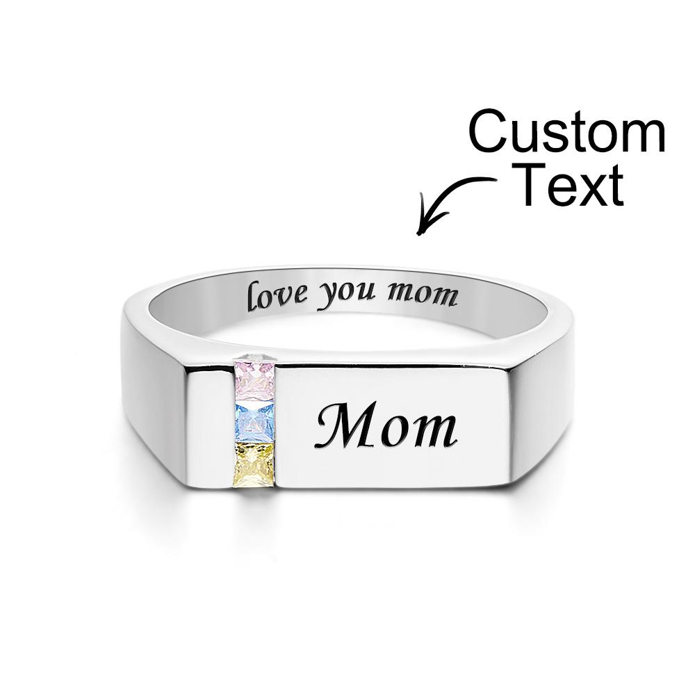 Custom Text Birthstone Ring Personalized Family Ring Gift For Her