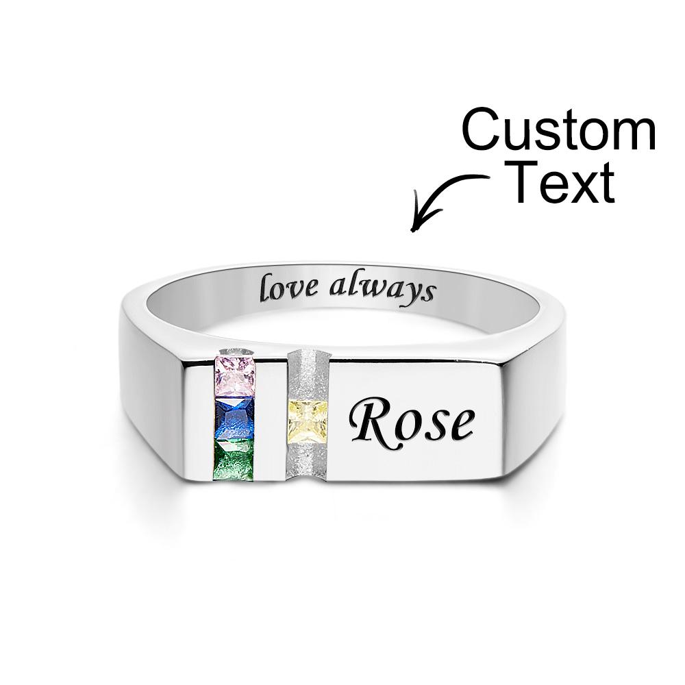 Custom Text Birthstone Ring Personalized Family Ring Gift For Her