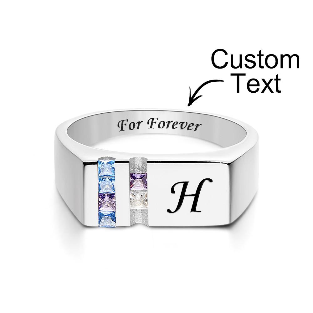 Custom Text Birthstone Ring Personalized Family Ring Gift For Her