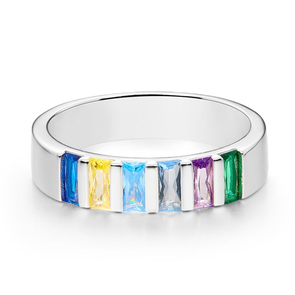 Custom Baguette Birthstone Ring Personalized Family Ring Gift For Her