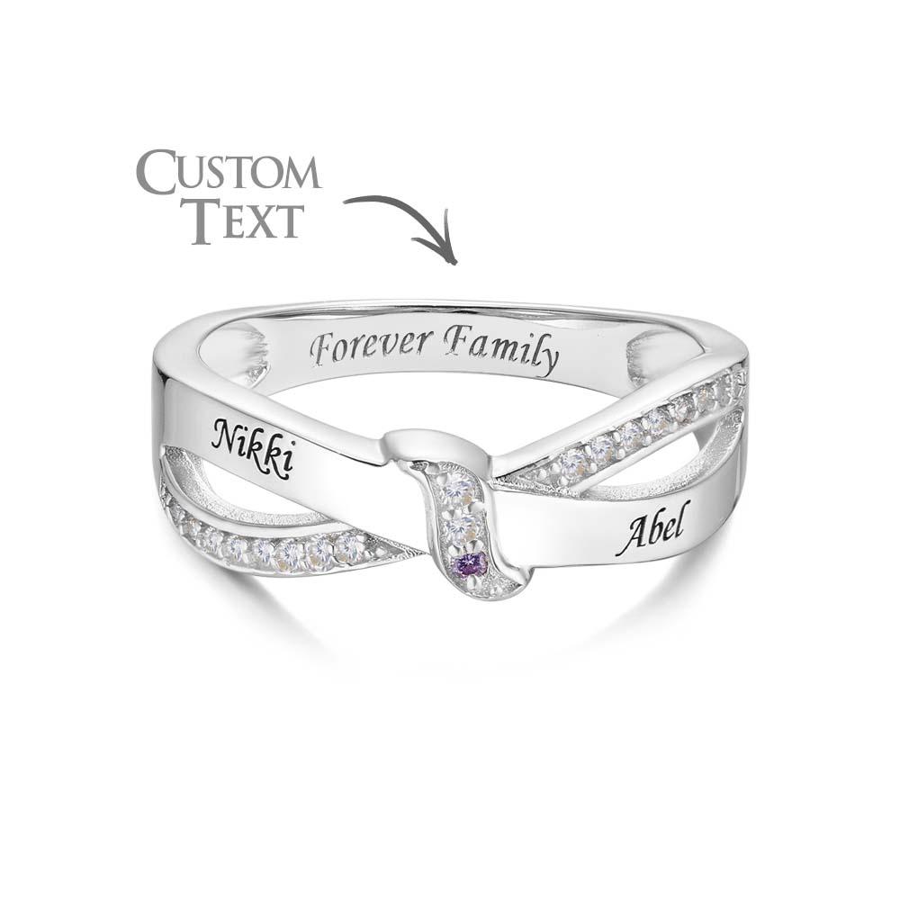 Custom Name and Text Birthstone Ring Personalized Family Ring Gift For Her
