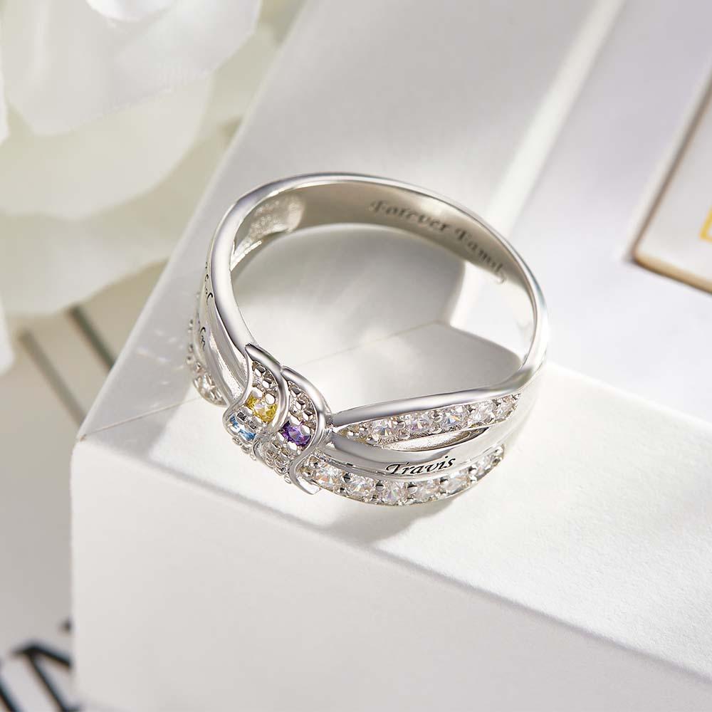 Custom Name and Text Birthstone Ring Personalized Family Ring Gift For Her