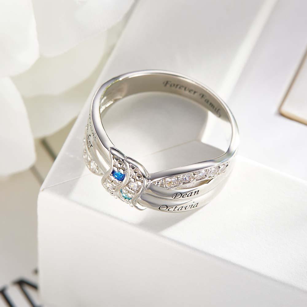 Custom Name and Text Birthstone Ring Personalized Family Ring Gift For Her