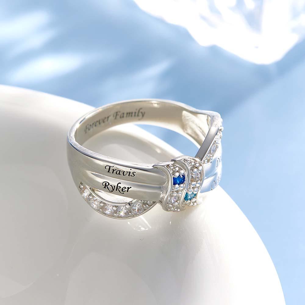 Custom Name and Text Birthstone Ring Personalized Family Ring Gift For Her