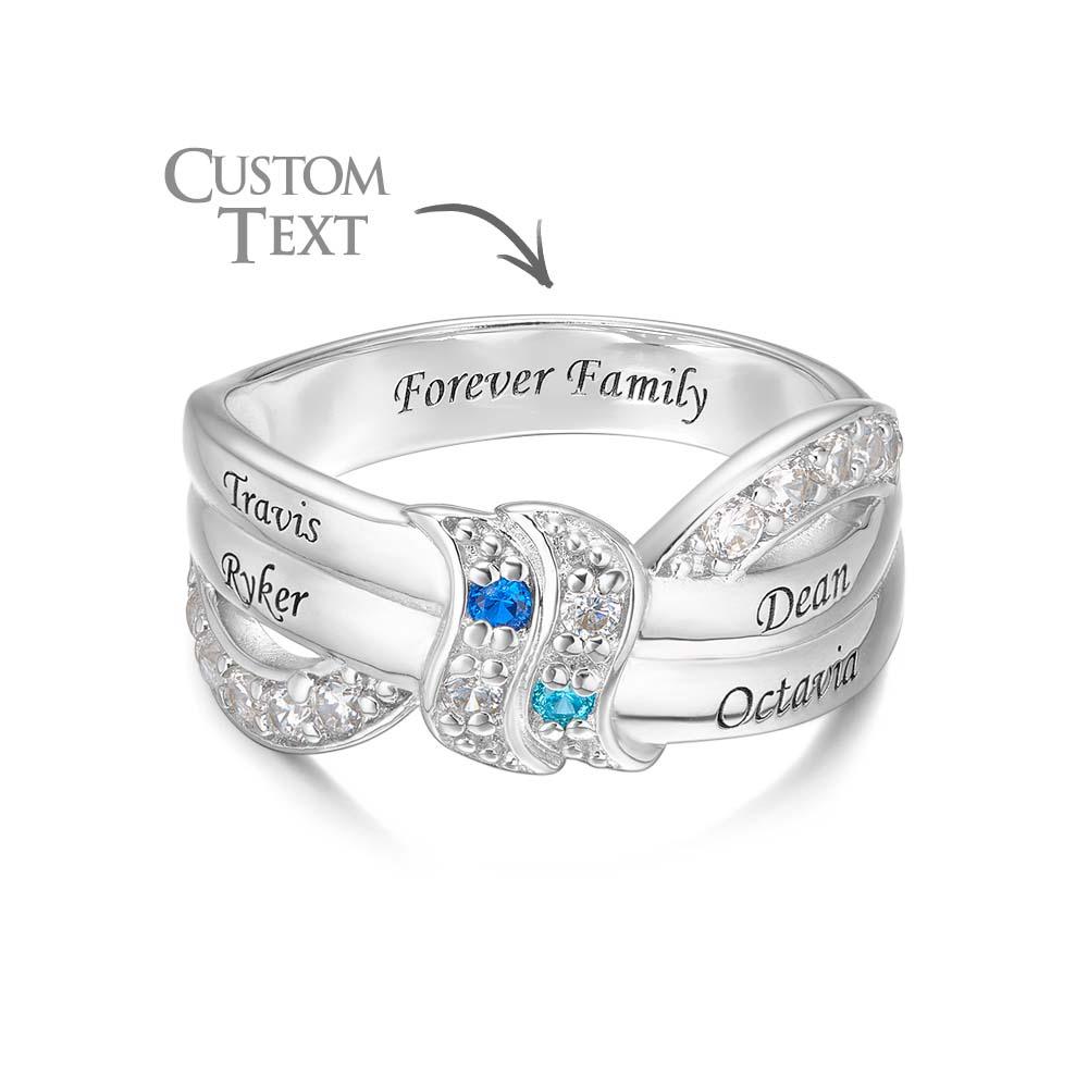 Custom Name and Text Birthstone Ring Personalized Family Ring Gift For Her