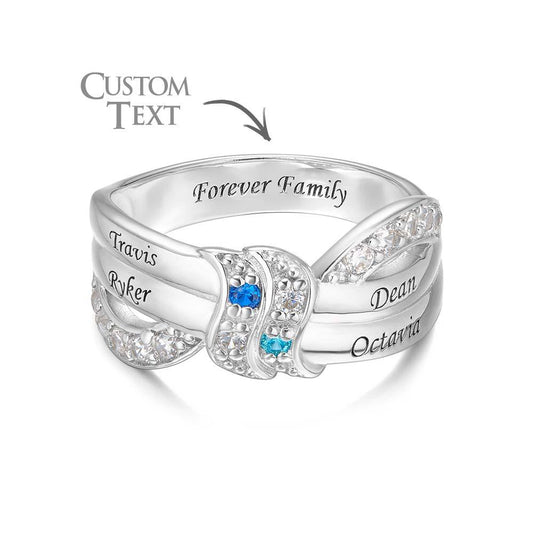 Custom Name and Text Birthstone Ring Personalized Family Ring Gift For Her
