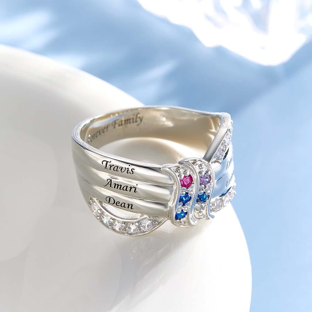 Custom Name and Text Birthstone Ring Personalized Family Ring Gift For Her
