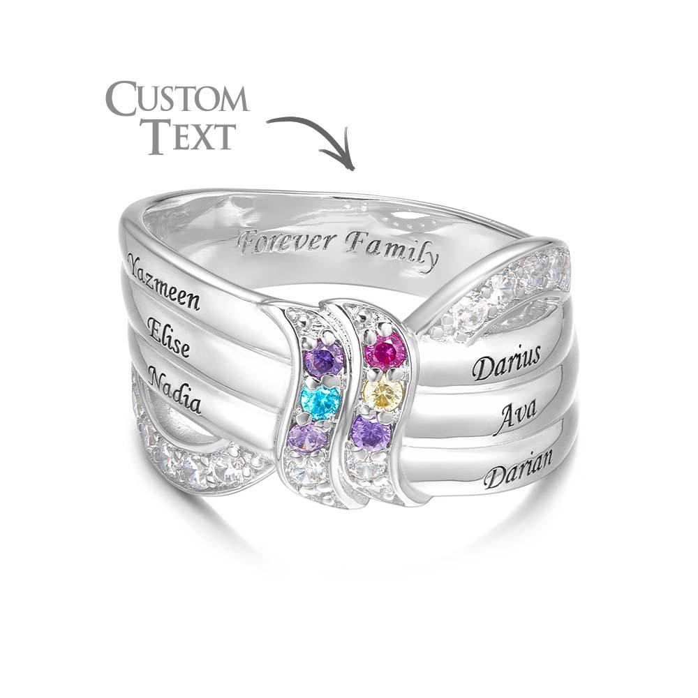 Custom Name and Text Birthstone Ring Personalized Family Ring Gift For Her